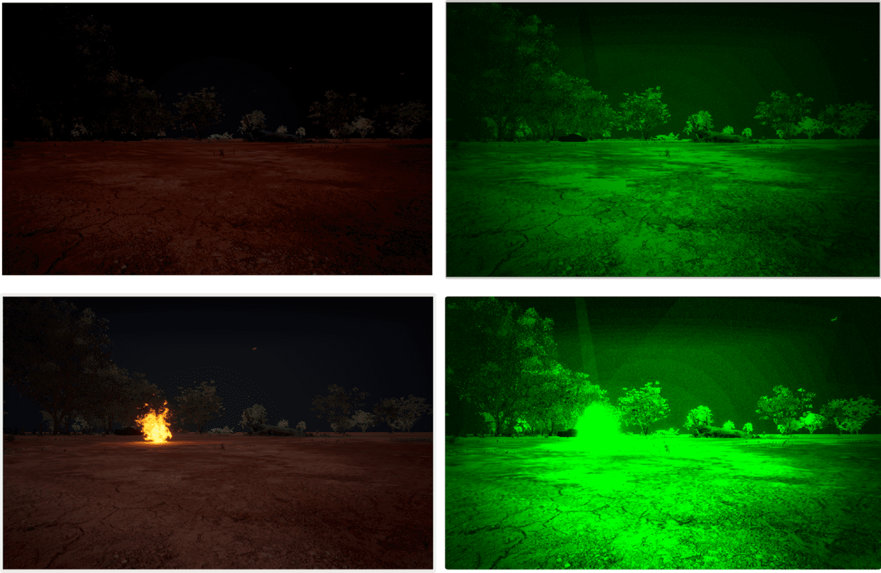 Night-vision rendering of a desert scene